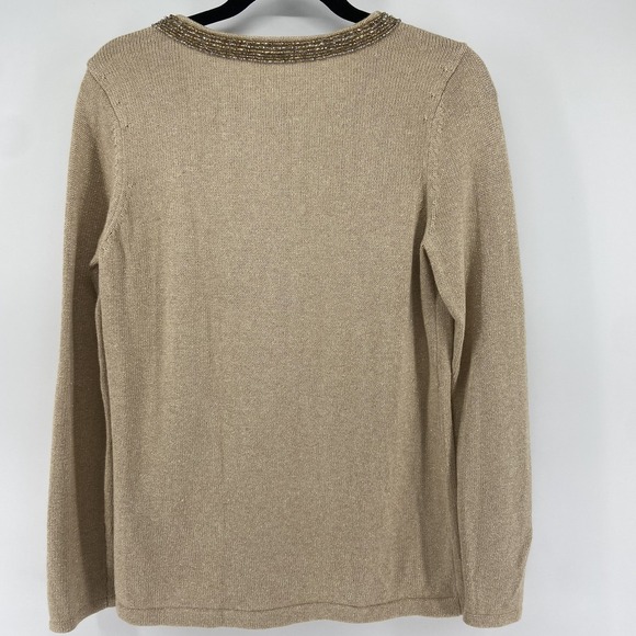 J McLaughlin Sweater Womens Gold Metallic Beaded Holiday Classic Pullover Jumper - Picture 2 of 8